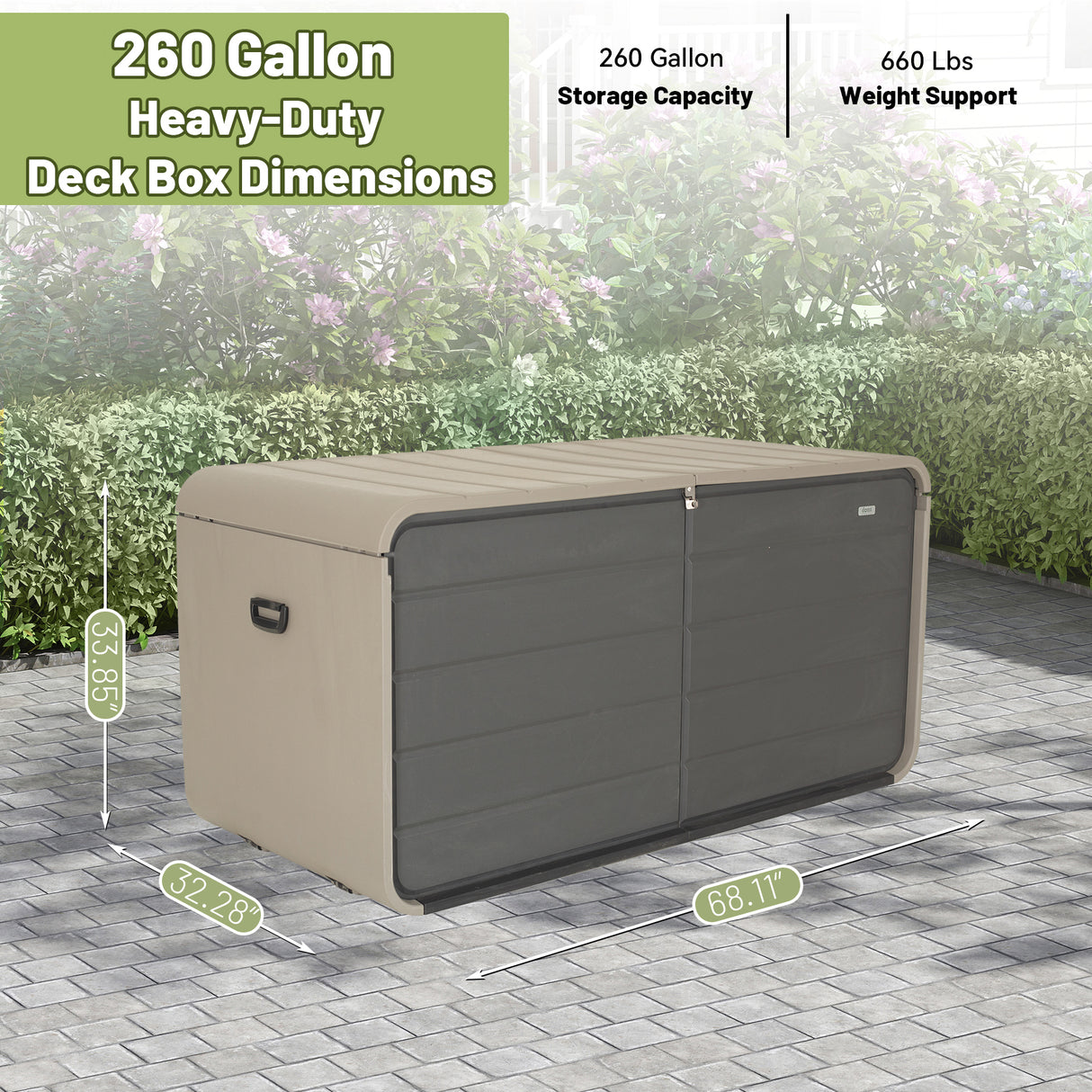 260 Gallon Plastic Deck Box with Lock and Wheels