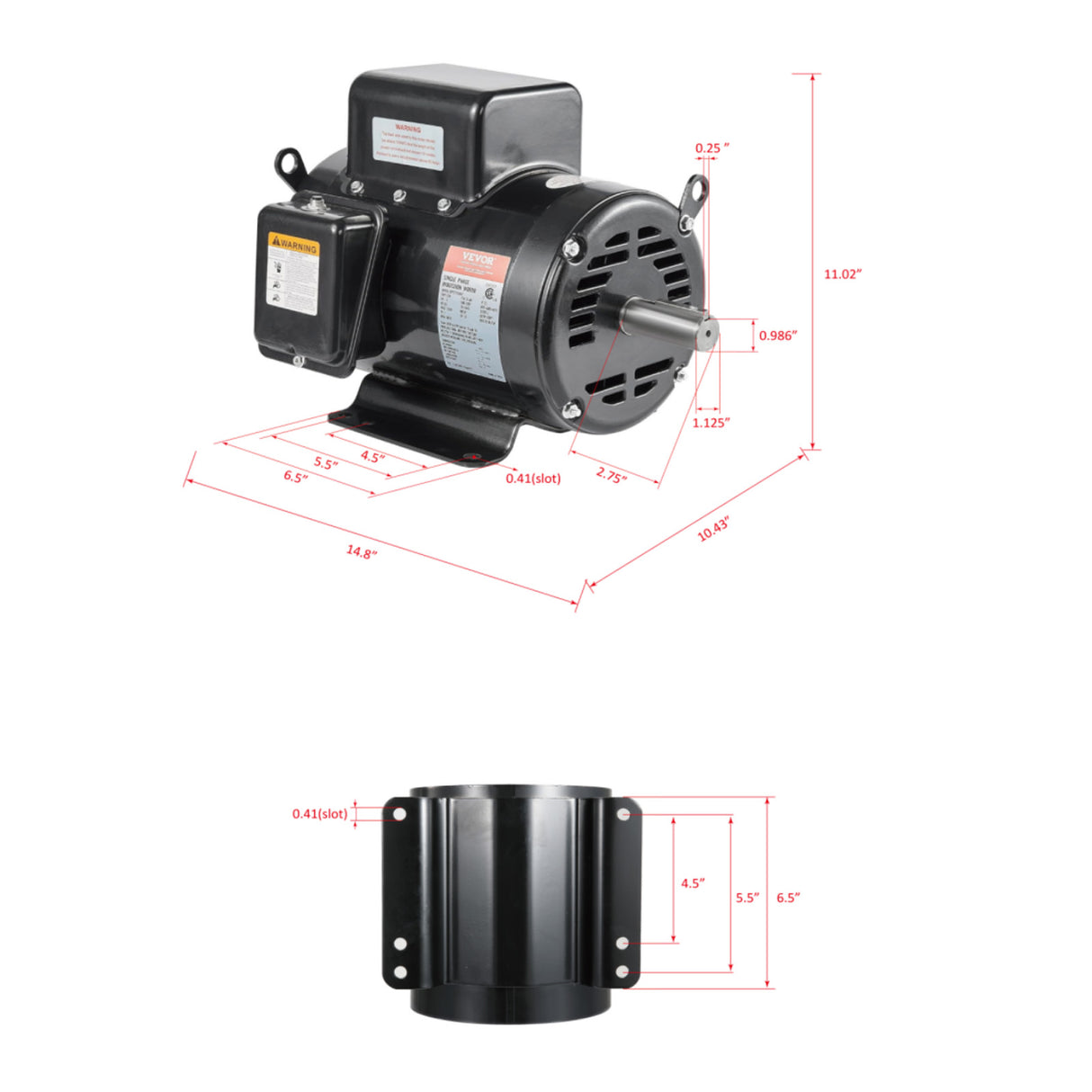 5HP Air Compressor Electric Motor 230V 25A 3450RPM CW/CCW Rotation