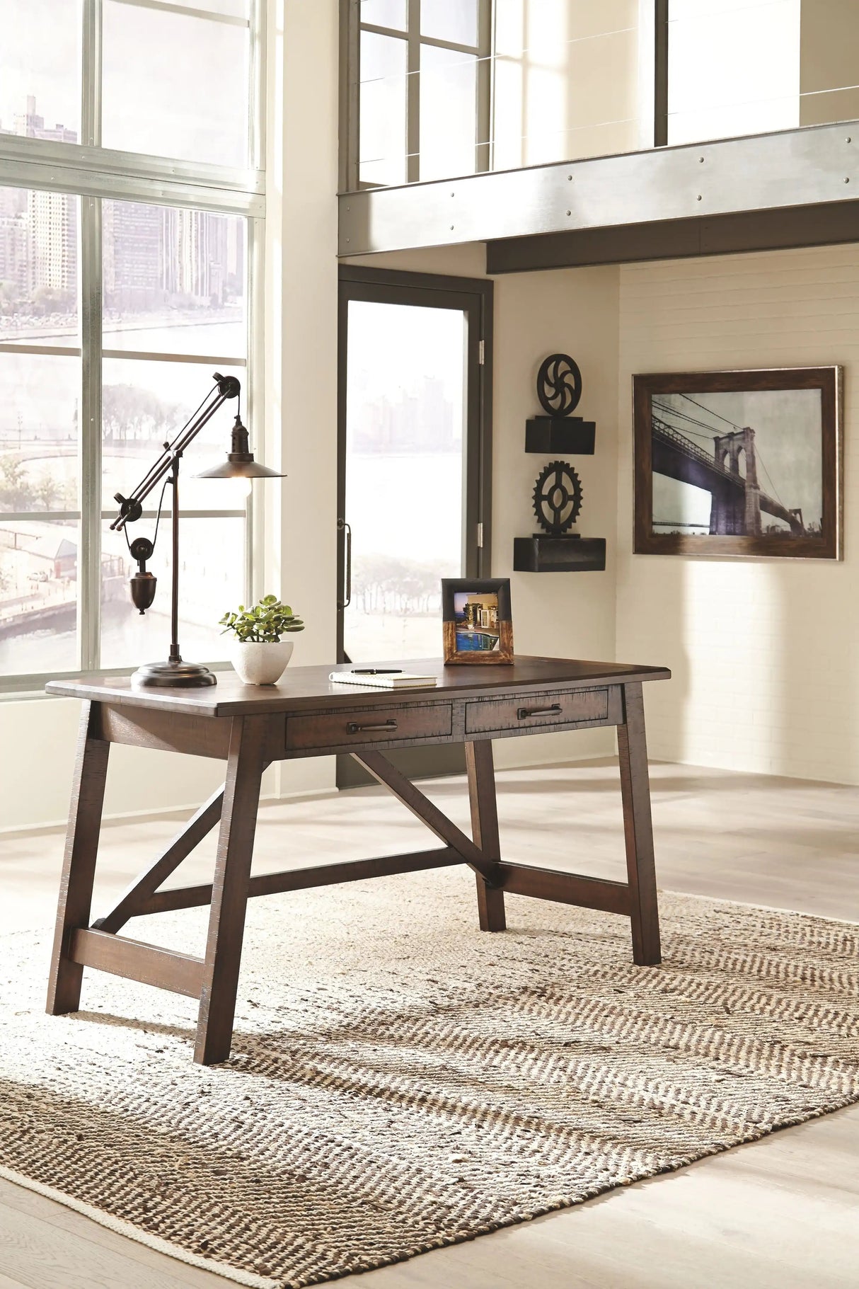 Baldridge - Home Office Large Leg Desk - Rustic Brown - Best Buy Furniture