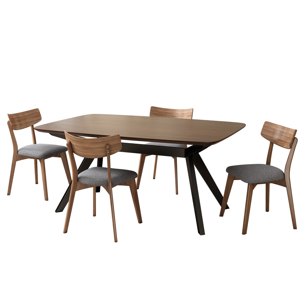 5-Pieces Upholstered Dining Set With Rubberwood Frame