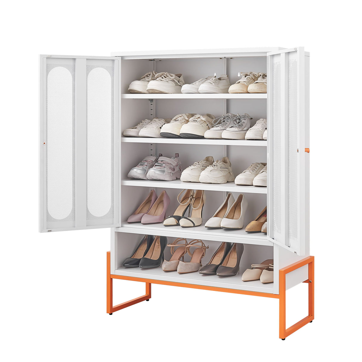 Modern Metal Shoe Cabinet With DoublebSided Doors And Adjustable Partitions