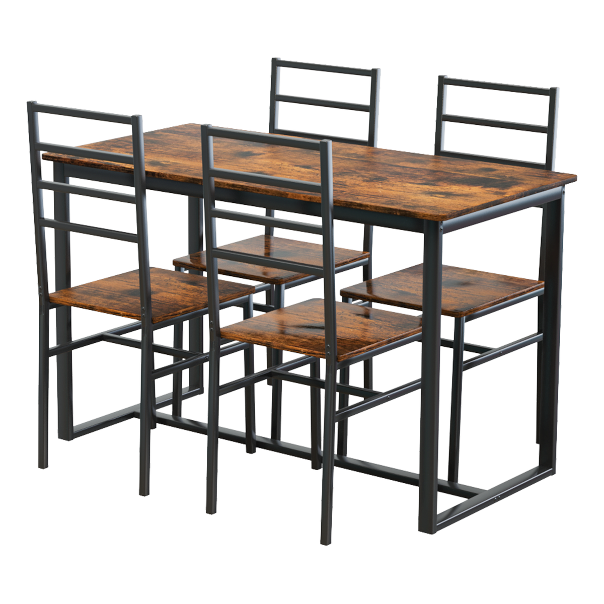 5 Piece Metal and Wood Indoor Modern Dining Table Set for 4