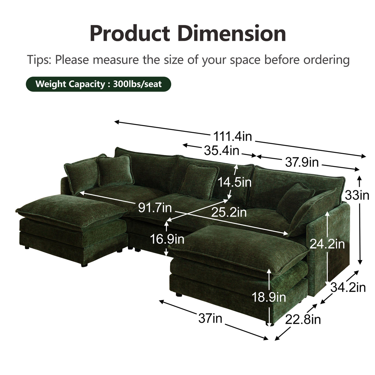 U-Shaped Sectional Sofa with Reversible Footrest