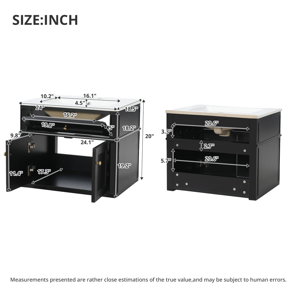 24" Wall Mounted Modern Bathroom Vanity