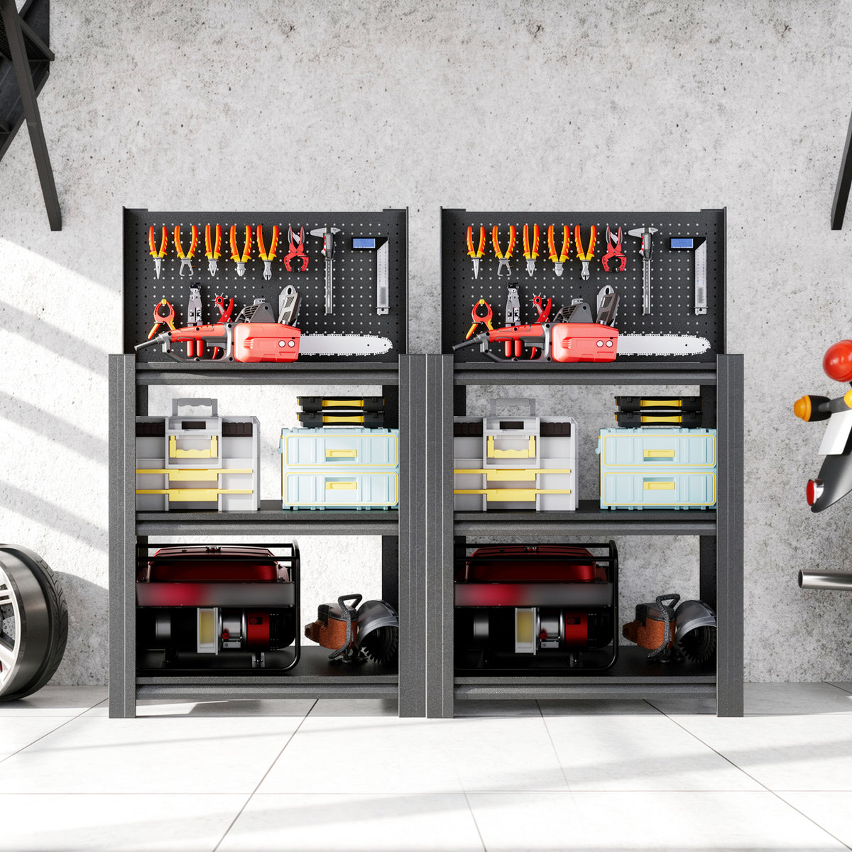 3-Tier Heavy-Duty Metal Storage Shelving Unit with Pegboard