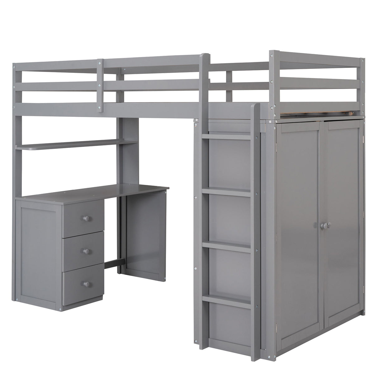 Loft Bed With Drawers, Desk, And Wardrobe