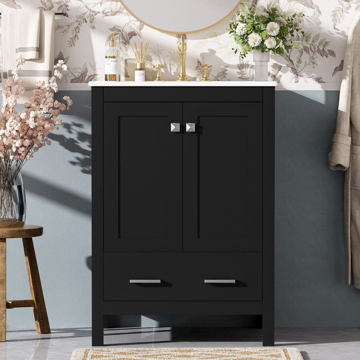 Bathroom Vanity With Integrated Undermount Ceramic Sink, 2 Doors And 1 Drawer, Soft Close Hinges