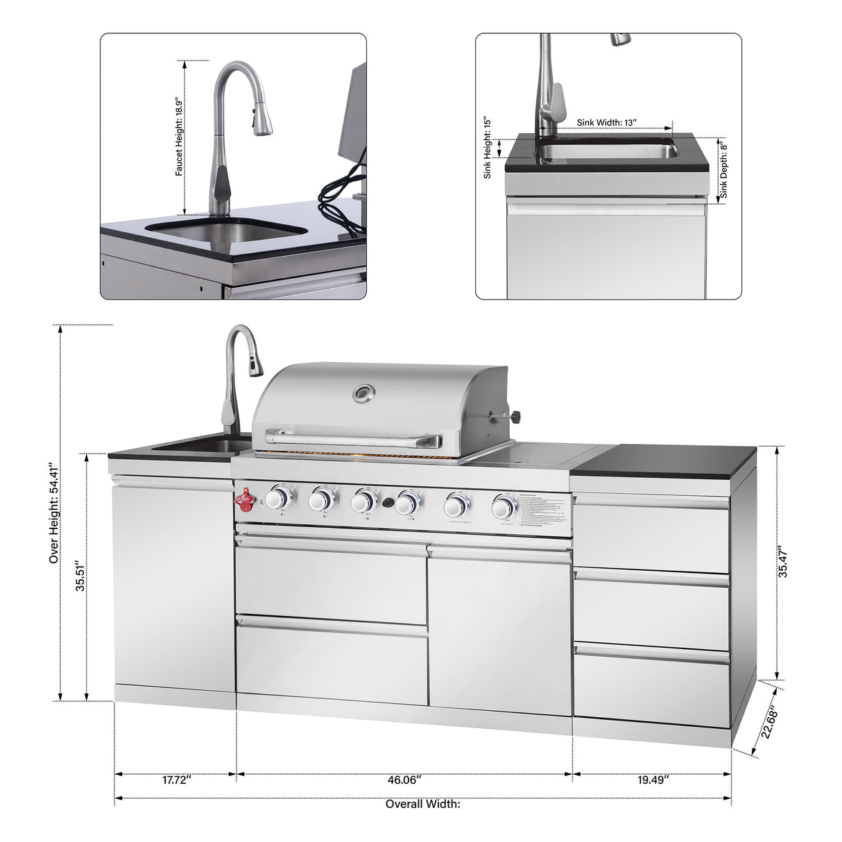 Outdoor Kitchen Island 83.3 Inch 4+1 Burner Propane Gas BBQ Grill