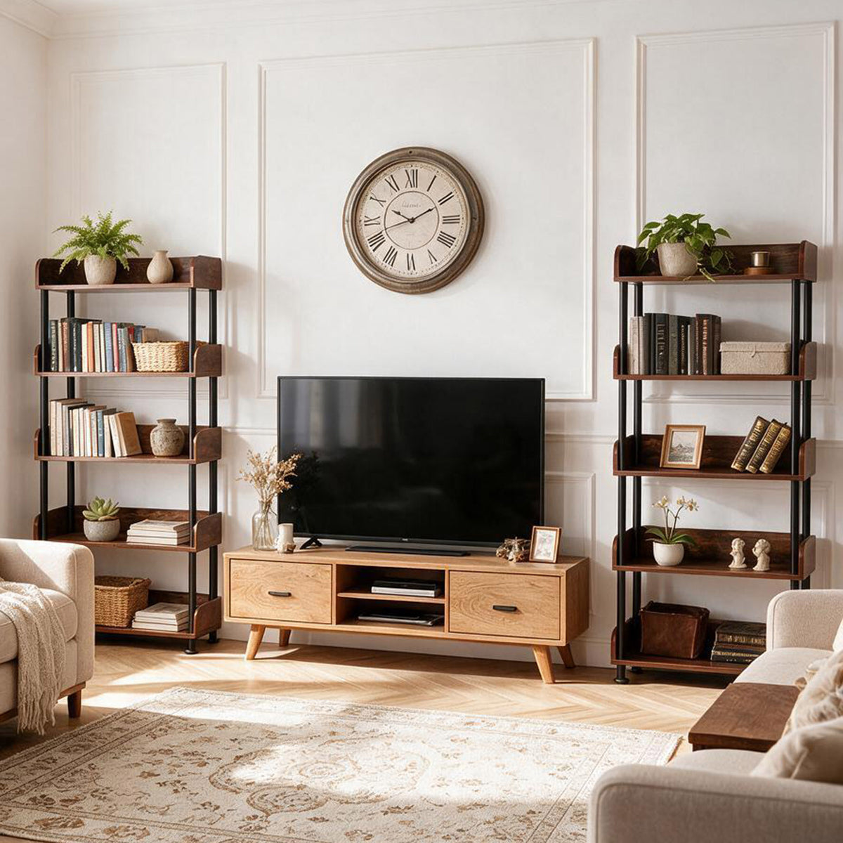 5-Tier Industrial Bookshelf, Open Rustic