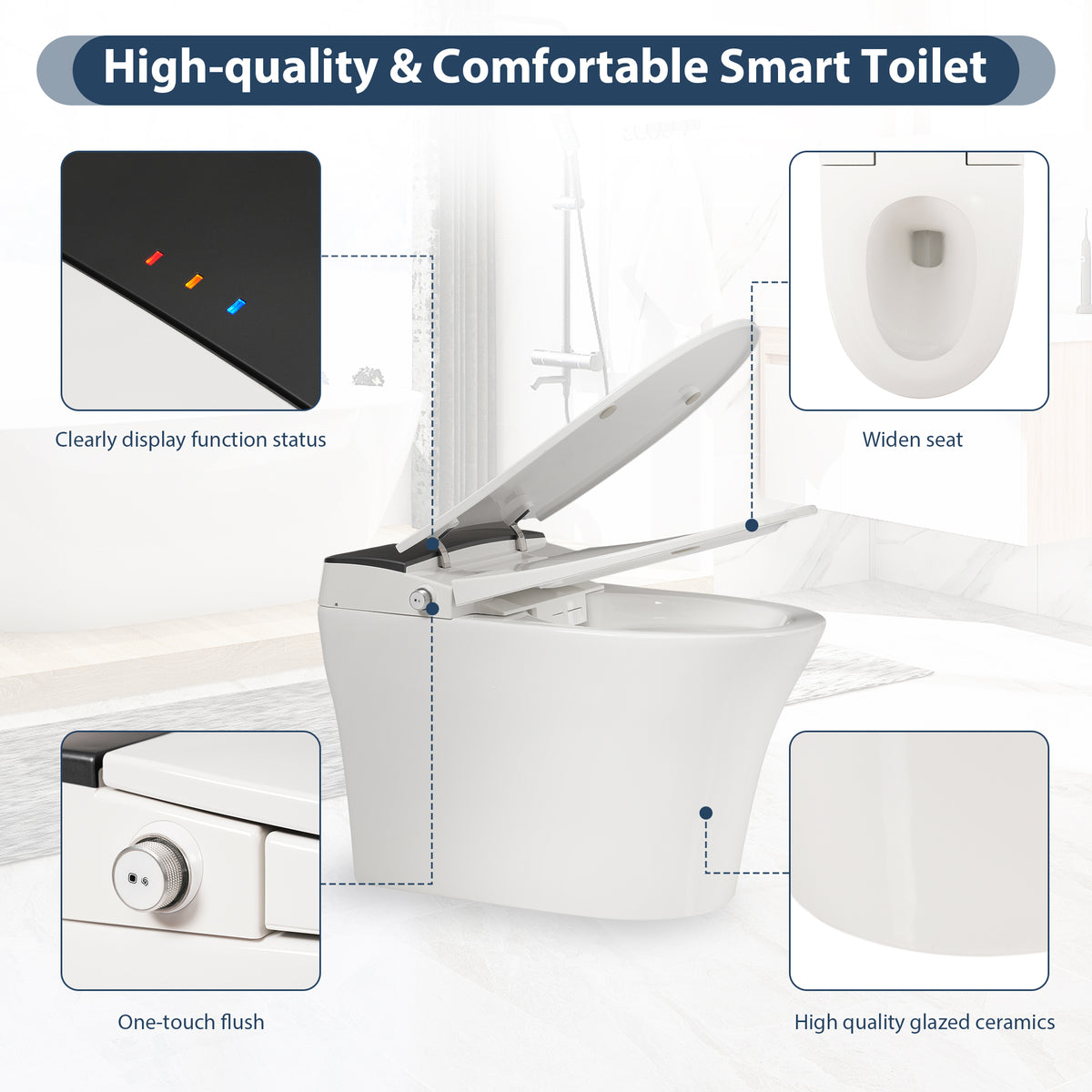 Heated Seat Smart Toilet, One Piece Design