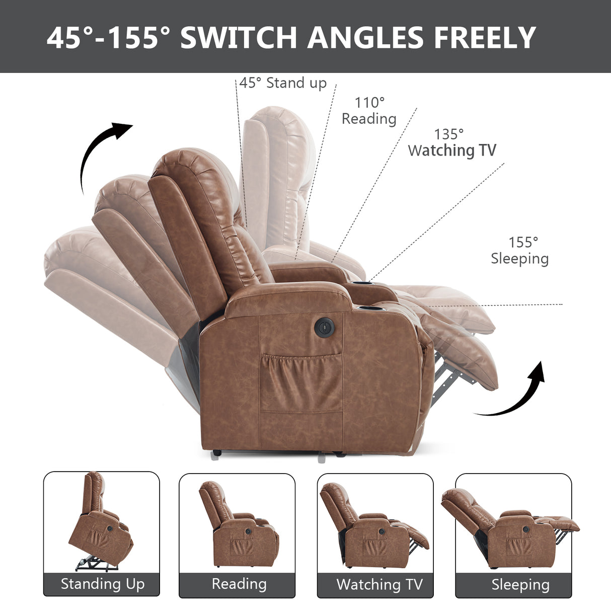 Brown PU Infinite Position Power Lift Recliner Chair