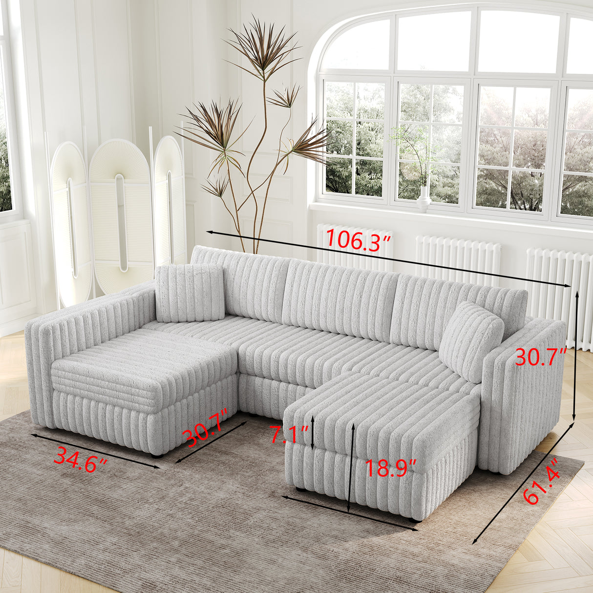 106.3" U-Shaped 4-Person Sofa with Ottoman