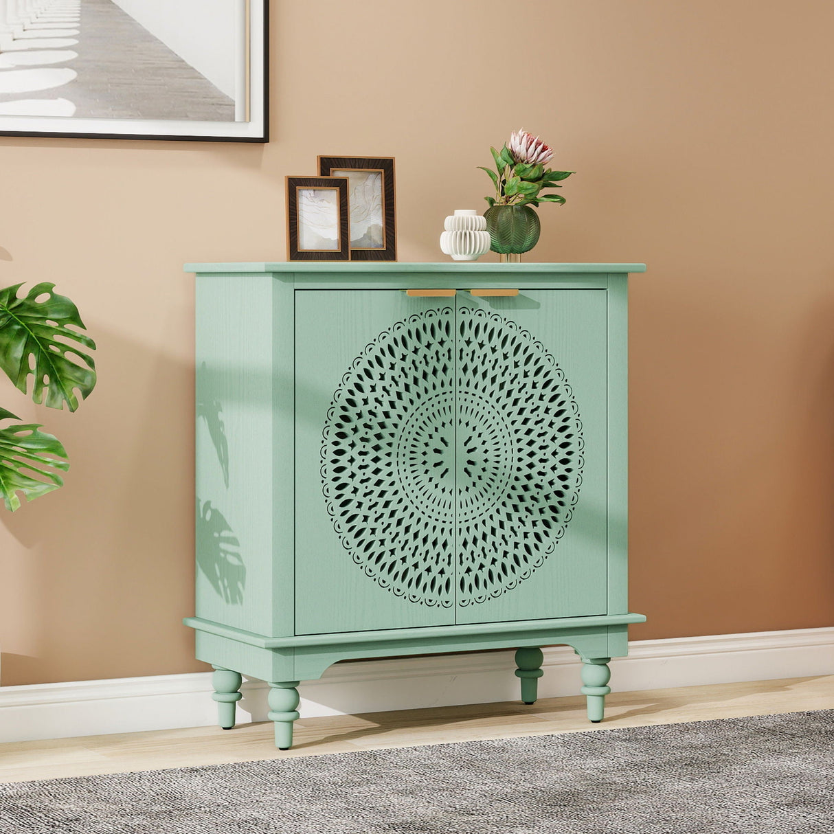 Hollow - Carved 2 Doors Accent Cabinet