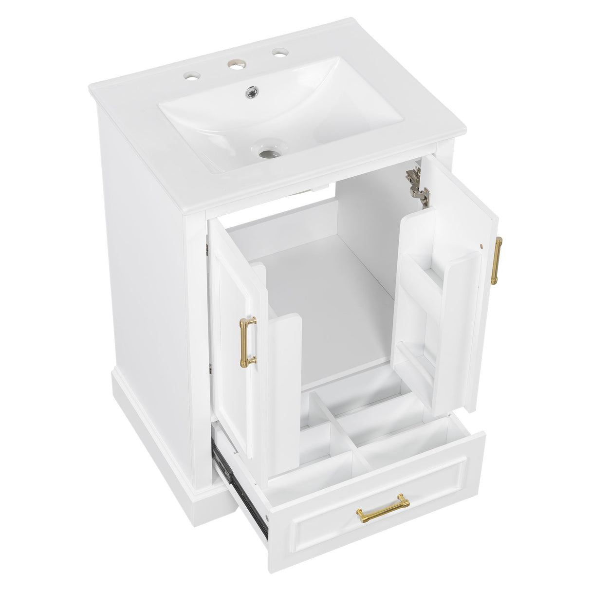 Bathroom Vanity With Sink, 1 Divided Drawer And 2 Soft Close Doors With Double Shelf