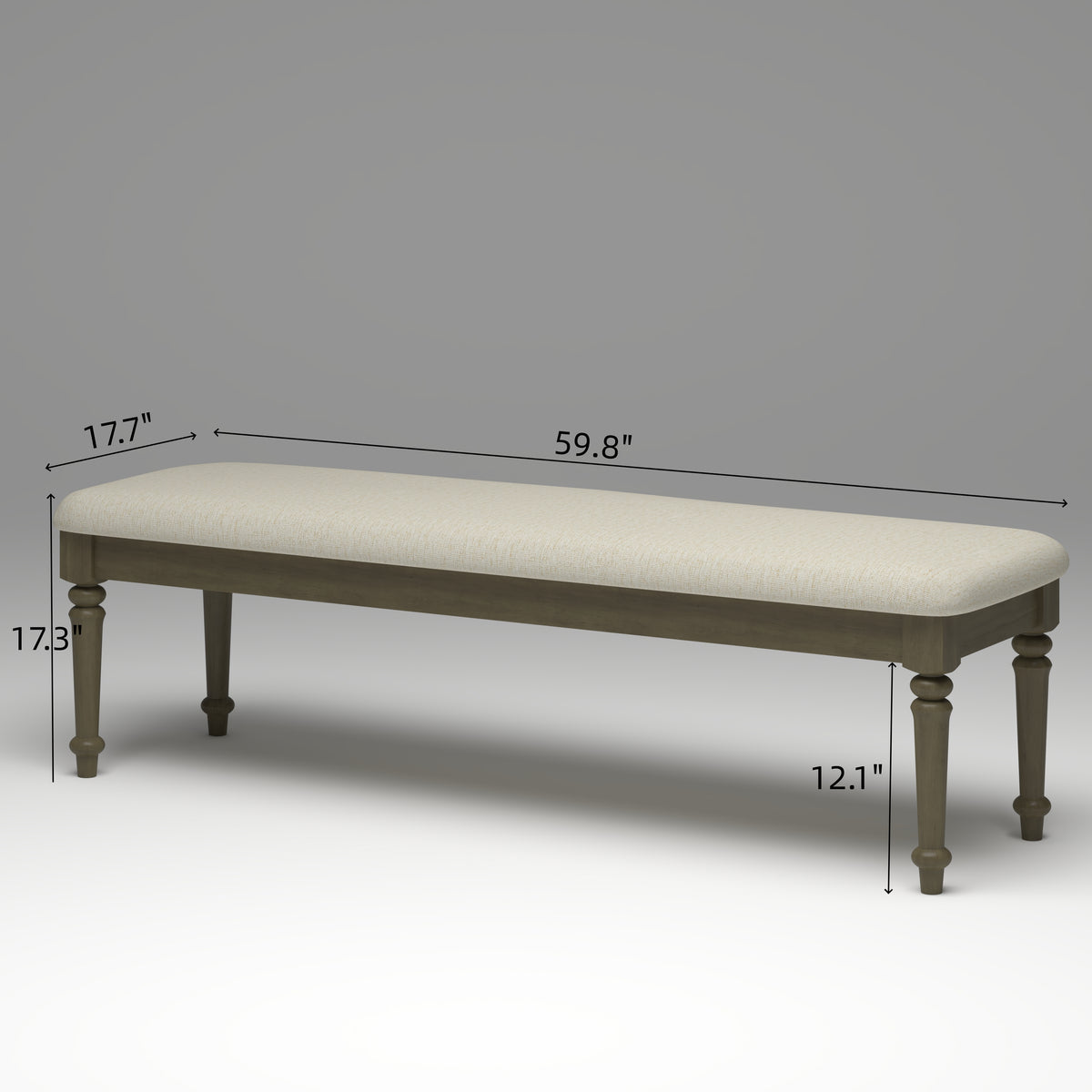 Farmhouse Upholstered Bed Bench, 59.8-Inch, Beige Linen with Rubberwood Legs