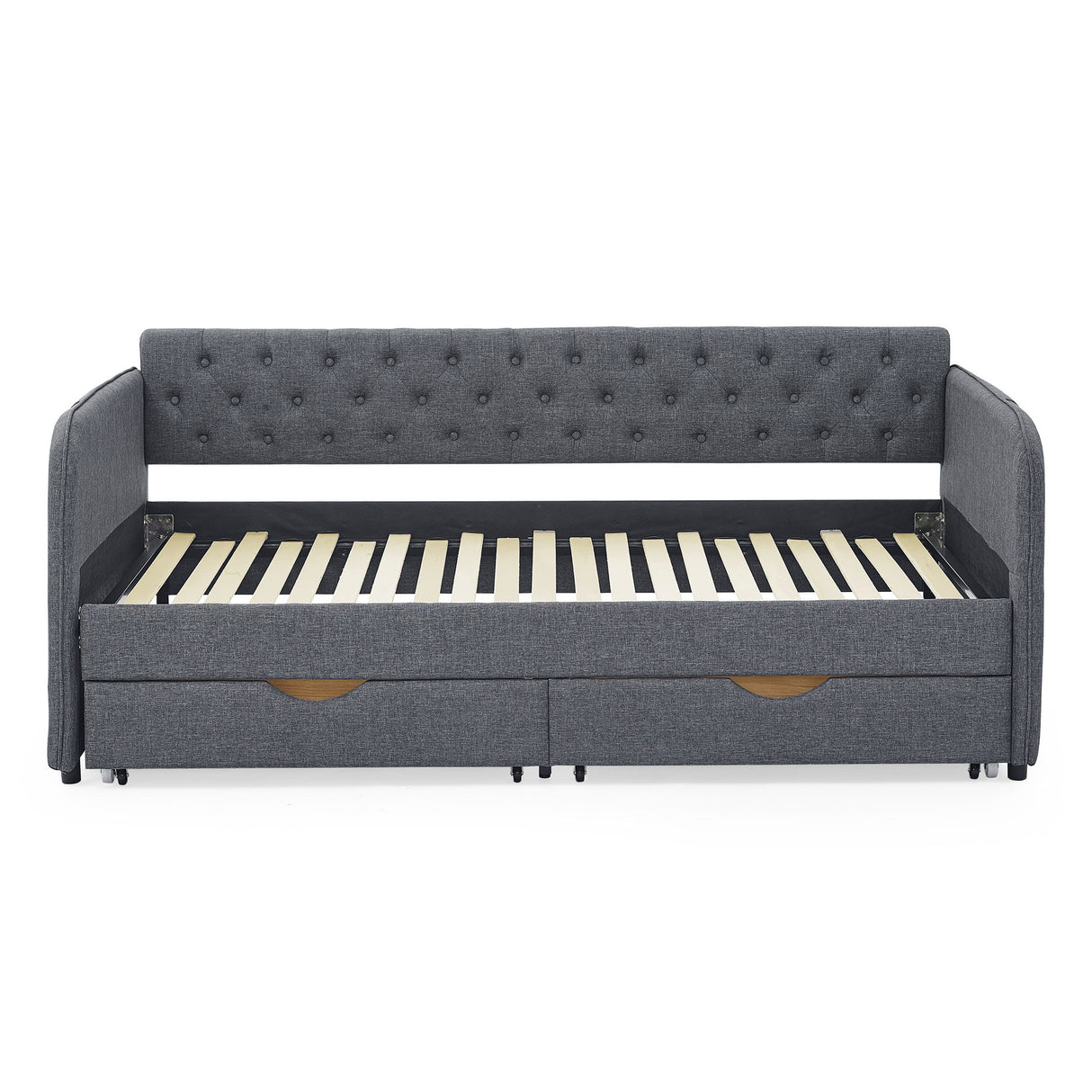 Daybed With Trundle And Storage Drawers, Flat Arms With Pocket