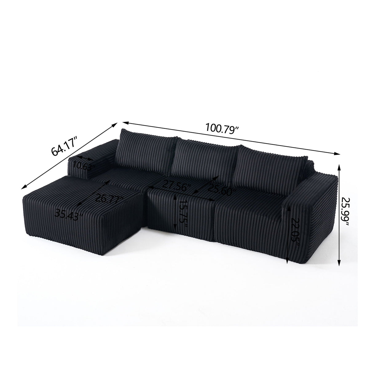 L-Shape Modern Minimalist Modular Sectional Sofa with Deep Seats
