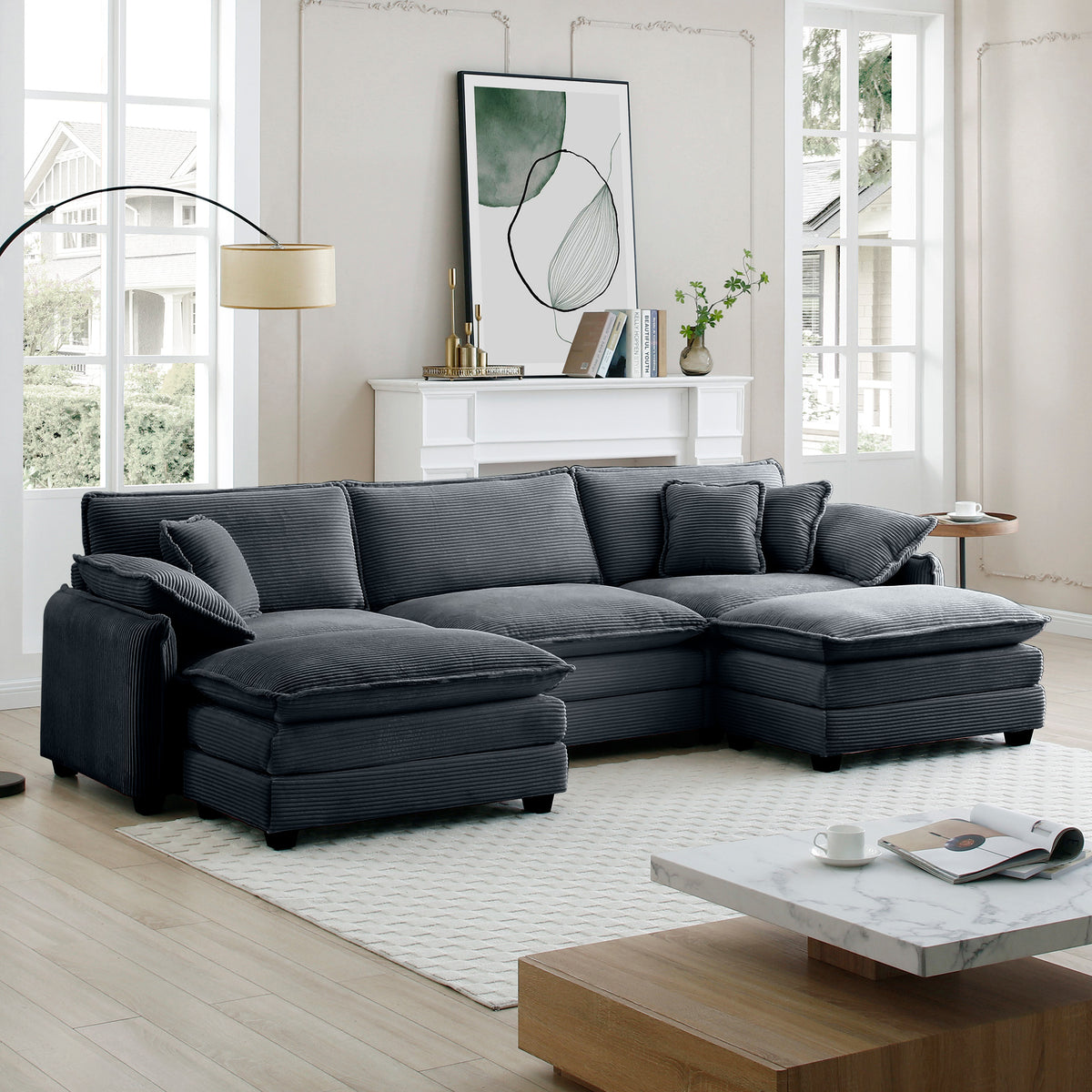 Oversized Modular Cushioned Sofa with Conversible Ottoman
