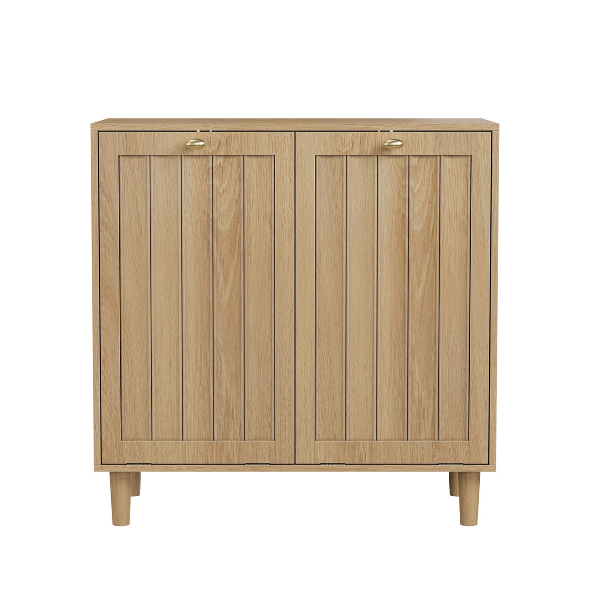 Sloping Laundry Basket With Removable Inner Bin, Concealed Storage Cabinet For Bathroom - Oak