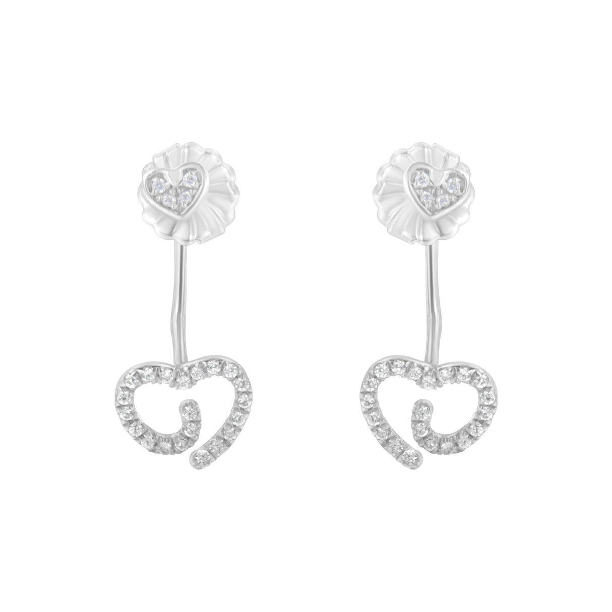 .925 Sterling Silver 1/4 Cttw Diamond Swirl Heart Front/Back Earrings (I-J Color, I2-I3 Clarity)