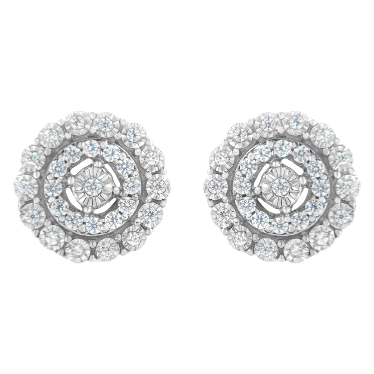 10KT White Gold 1/2 cttw Double Halo Brilliant Round-Cut Diamond Stud Earrings (I-J Clarity, I2-I3 Color)