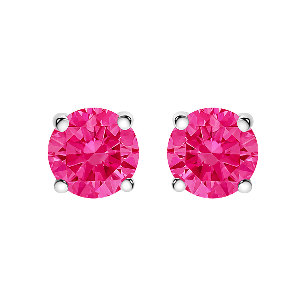 14K White Gold 1.0 Cttw Round Brilliant Cut Lab Grown Pink Diamond 4-Prong Classic Solitaire Earrings (Pink Color, VVS2-VS1 Clarity)