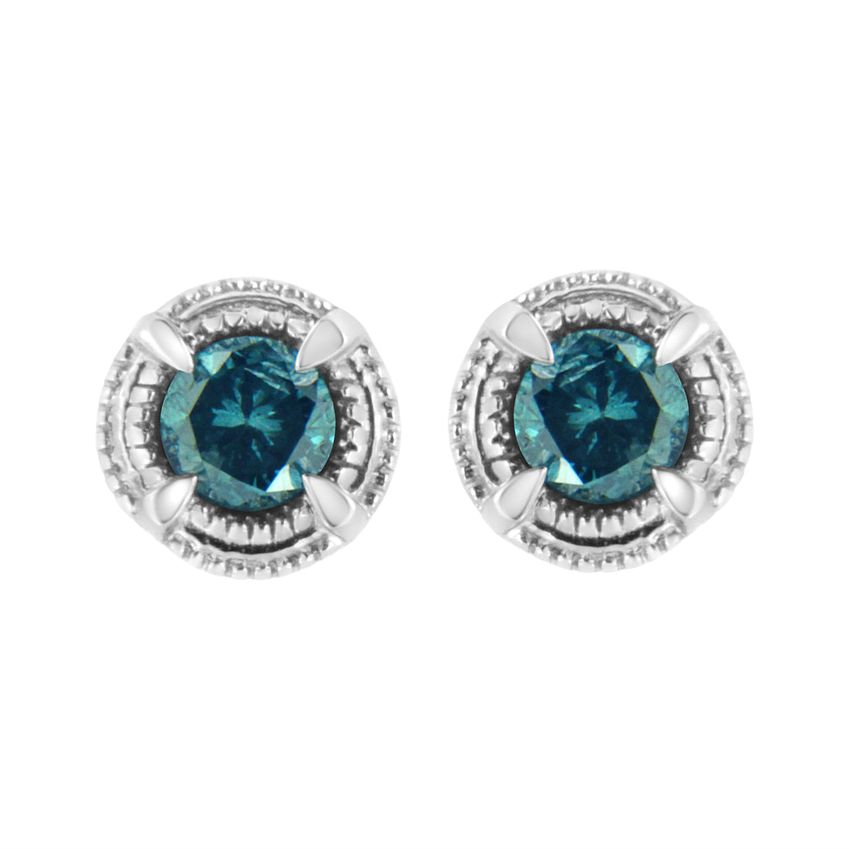 .925 Sterling Silver 1 cttw Treated Black Diamond Modern 4-Prong Solitaire Milgrain Stud Earrings (Black Color, I1-I2 Clarity)