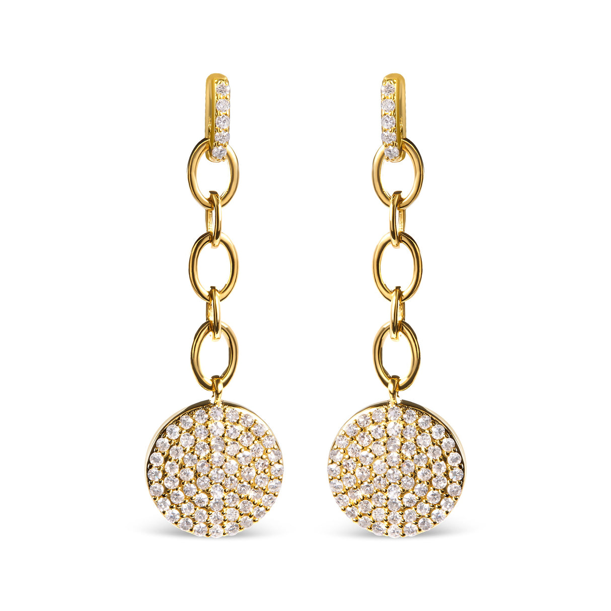 18K Yellow Gold Plated .925 Sterling Silver 1.0 Cttw Diamond Composite Cluster Dangle Chain Earrings (I-J Color, I1-I2 Clarity)