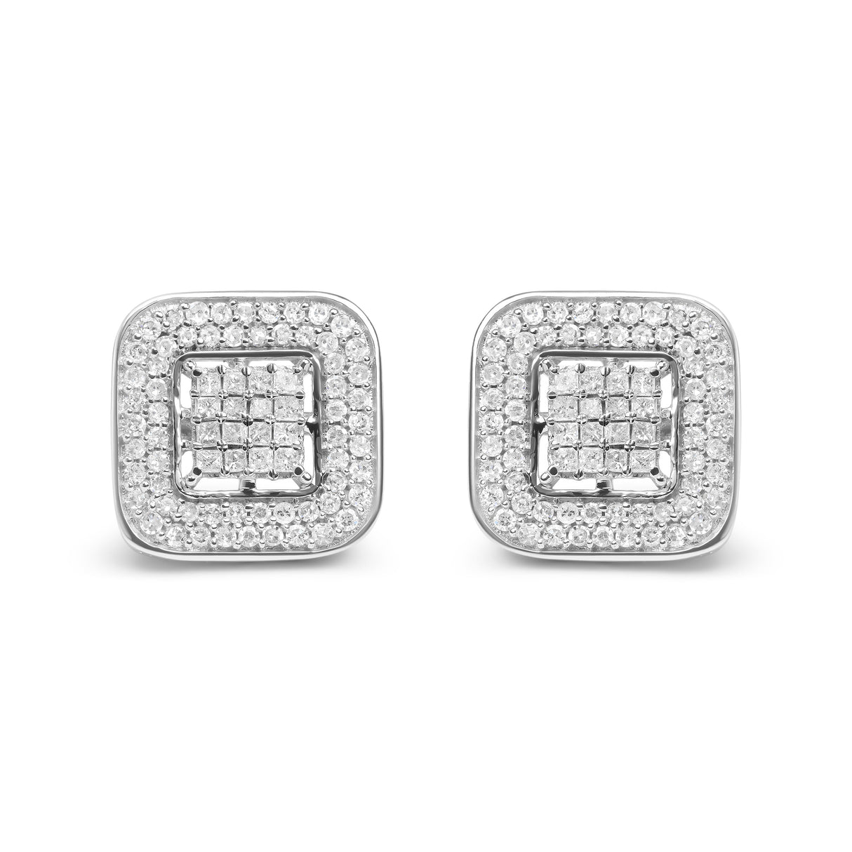 10K White Gold 1.0 Cttw Round and Princess Cut Diamond Composite Open Halo Stud Earrings (H-I Color, SI1-SI2 Clarity)