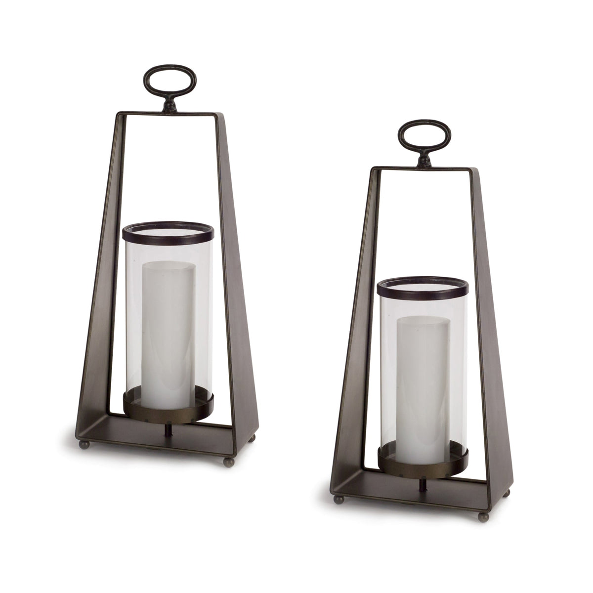 Glass-candle-holder-in-tapered-metal-stand-(set-of-2)-Candle-Holders