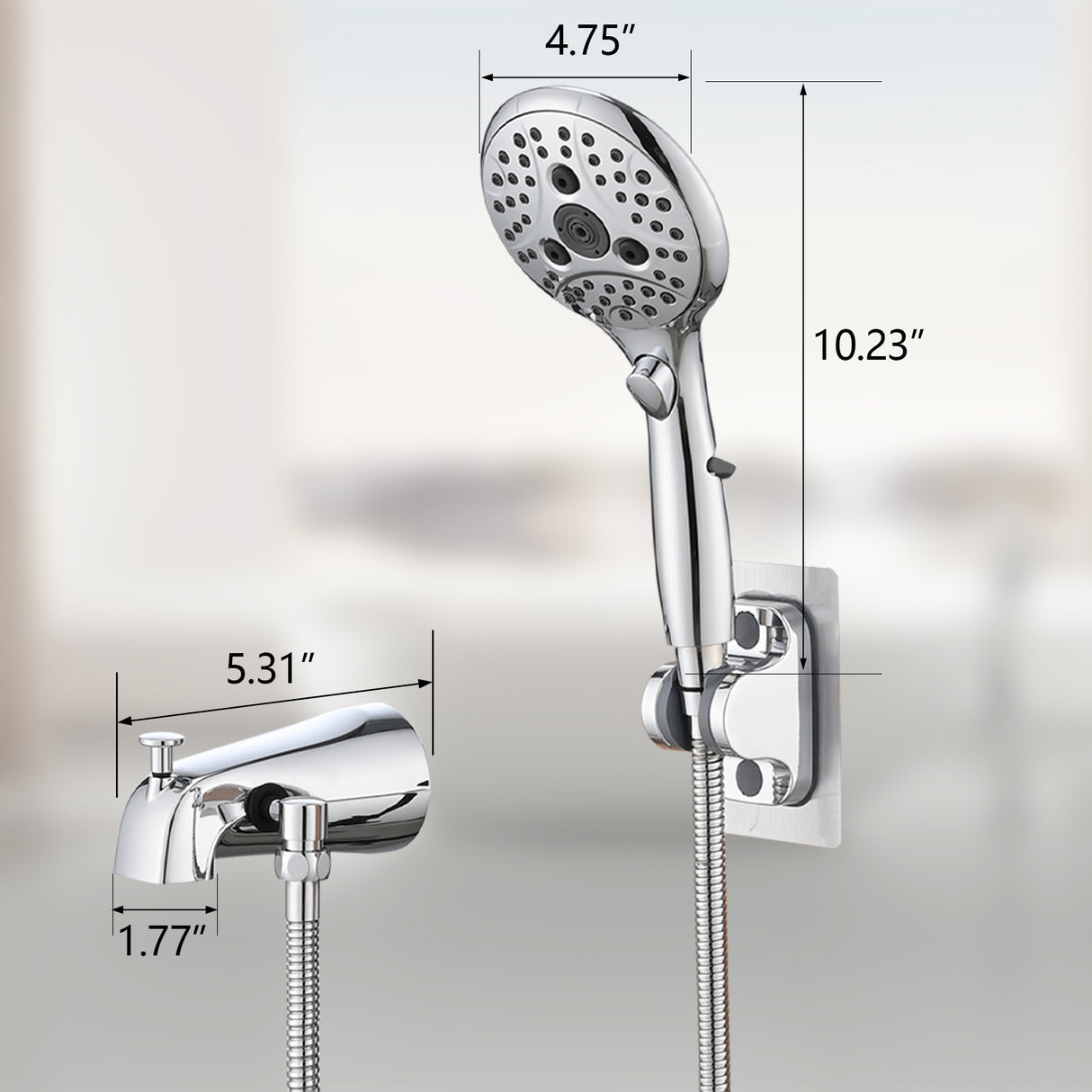 Lift-Up Diverter Bathtub Faucet with 6 Settings Handheld Shower