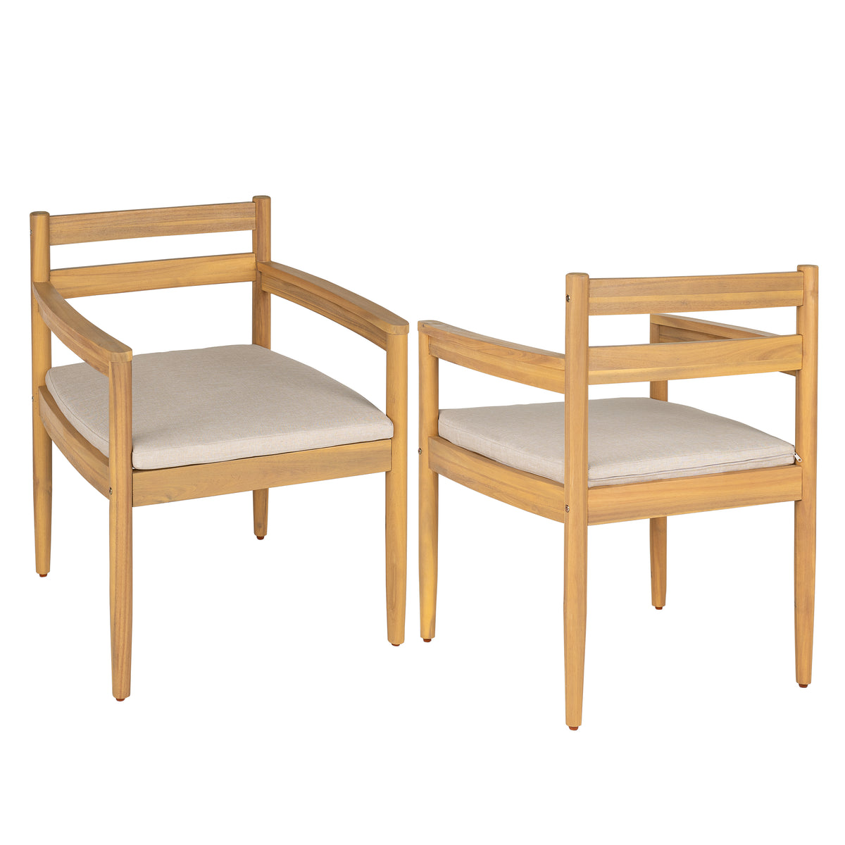 Outdoor Acacia Dining Armchair with Cushions, Set of 2