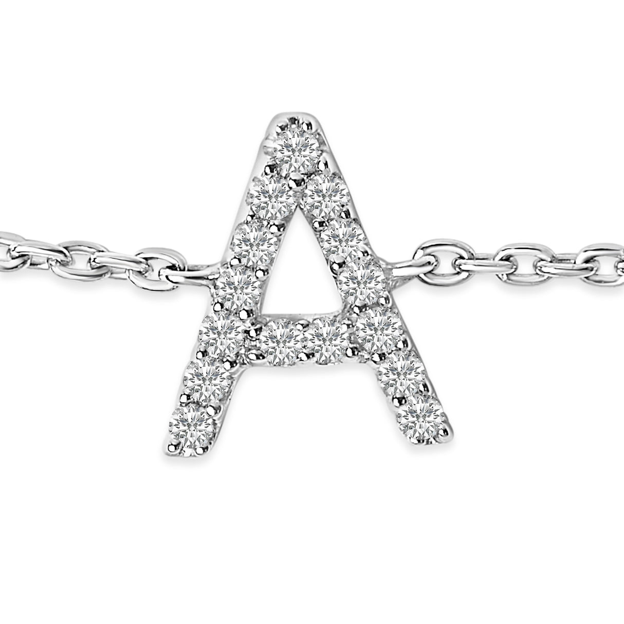 10K White Gold Diamond Accent "A" Initial Charm and Link Bracelet