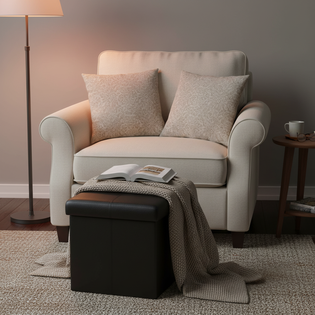 Folding Storage Ottoman Foot Rest Stool – Faux Leather Ottoman Bench with Hidden Storage for Books & Home Organization