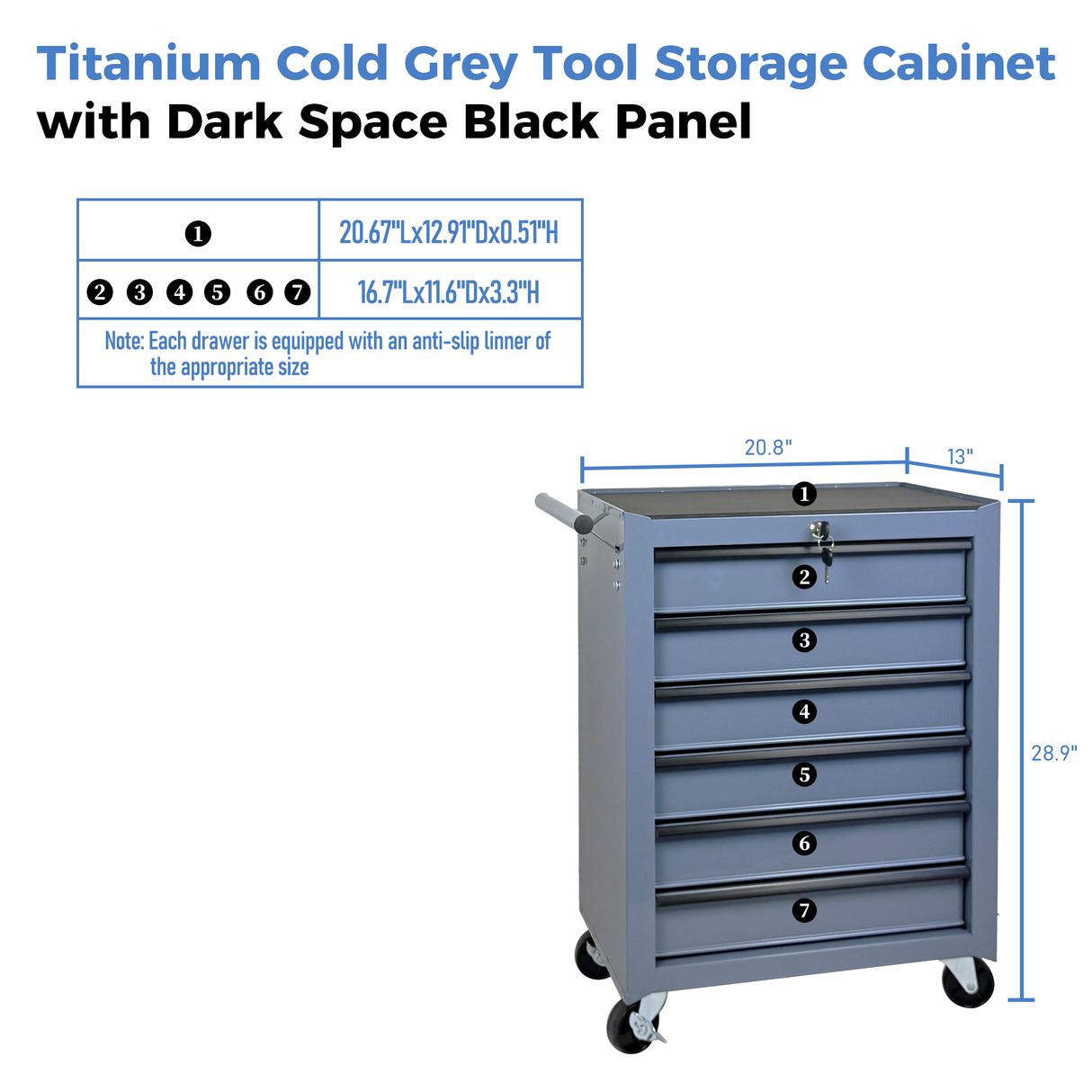 Rolling Metal Tool Chest with 6 Drawers