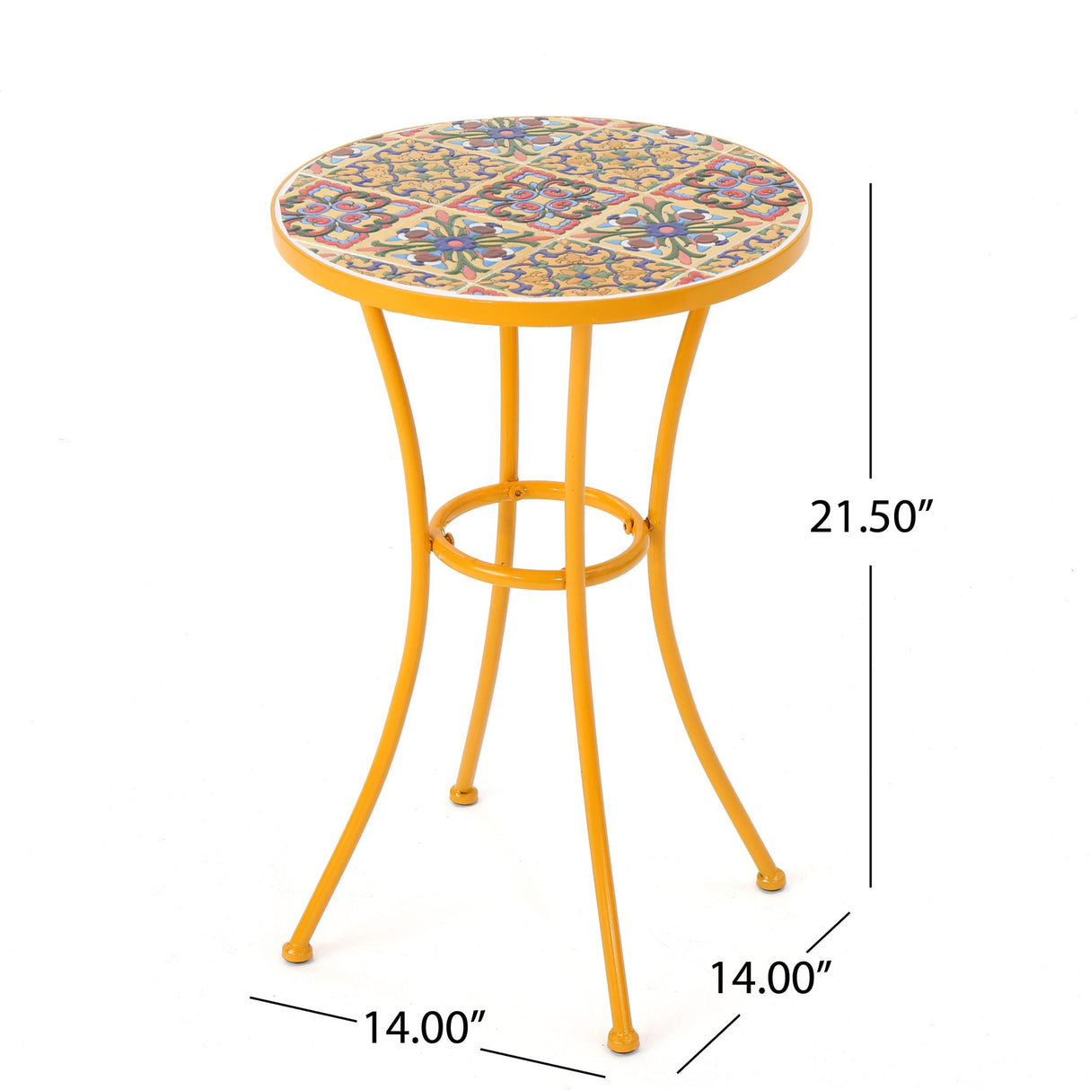 Outdoor Side Table With Tile Mosaic Table Top - Yellow - Best Buy Furniture