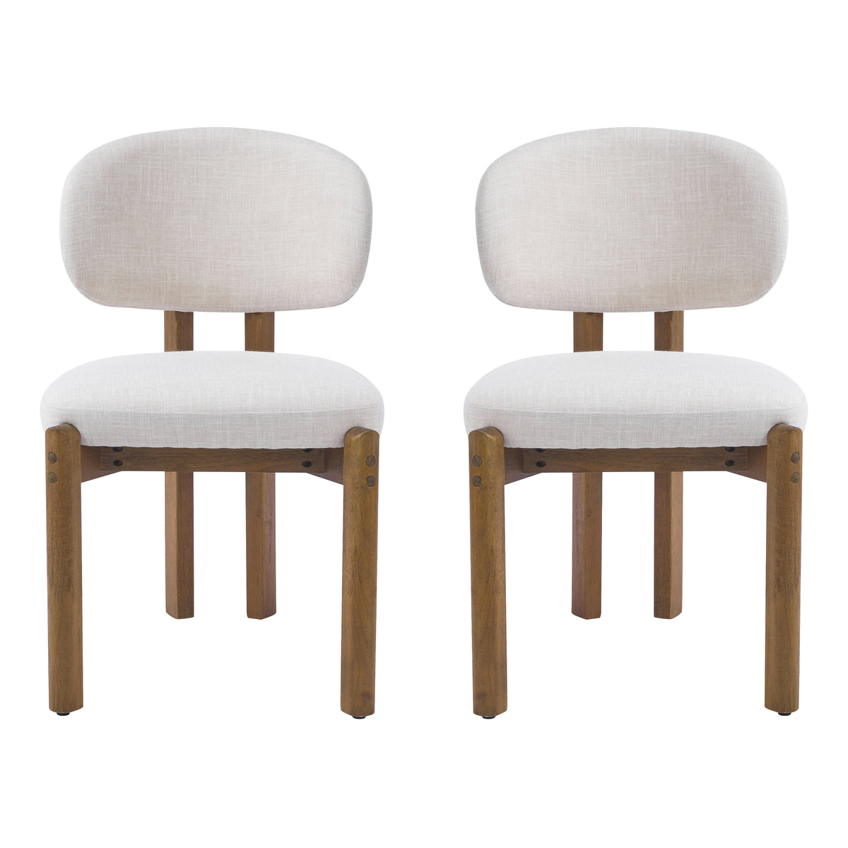 Beige Upholstered Mid-Century Dining Chair