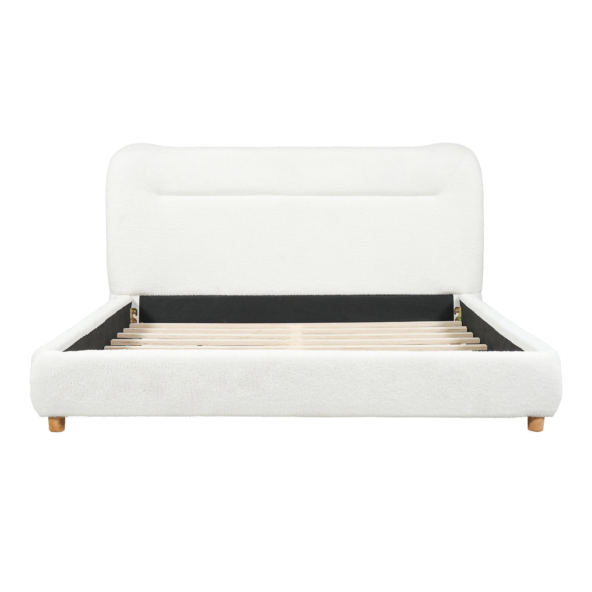 Minimalist Curved Headboard Teddy Bear Plush Bed, Queen