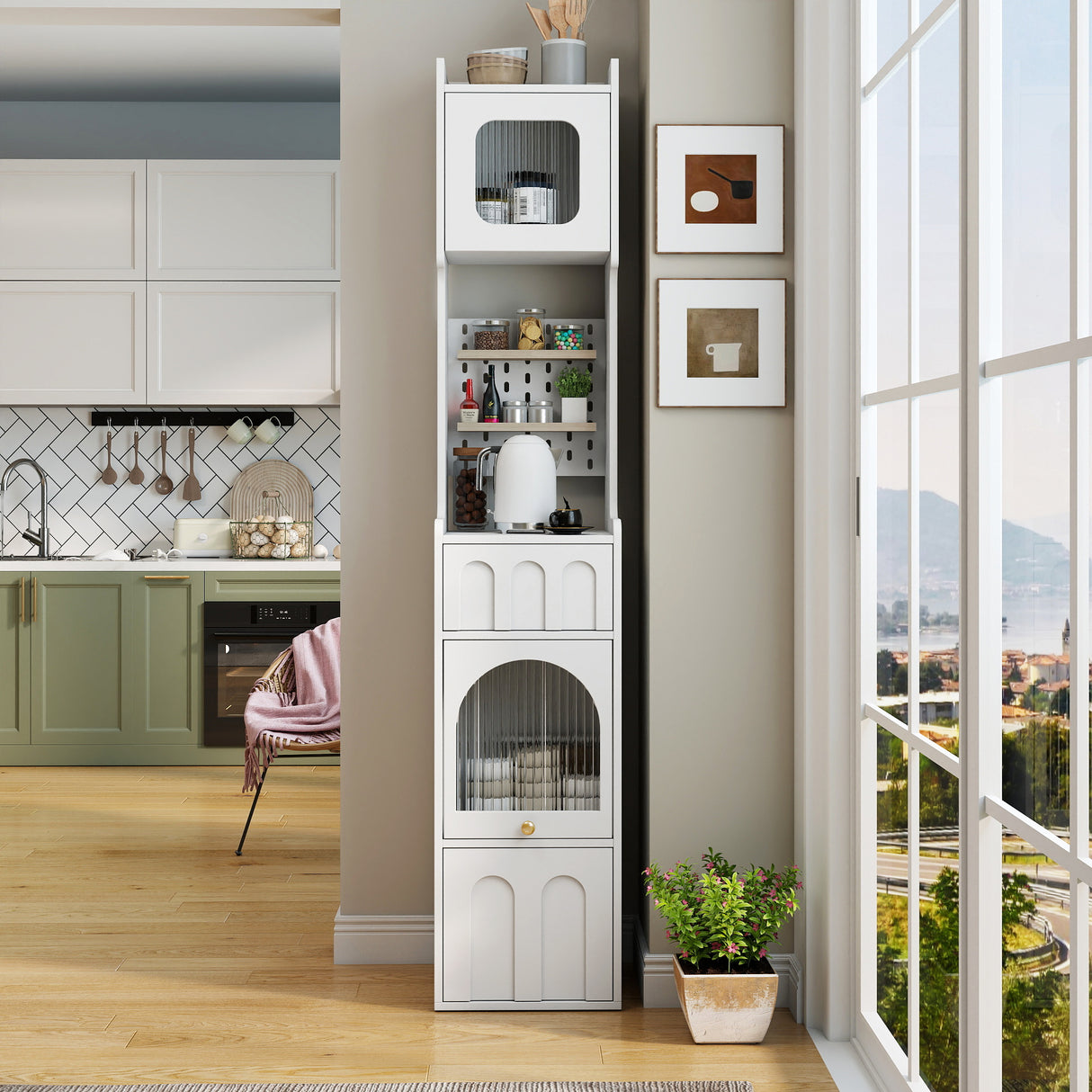 70.87" H Tall Bathroom Storage Cabinet with 1 Door and 2 Drawers