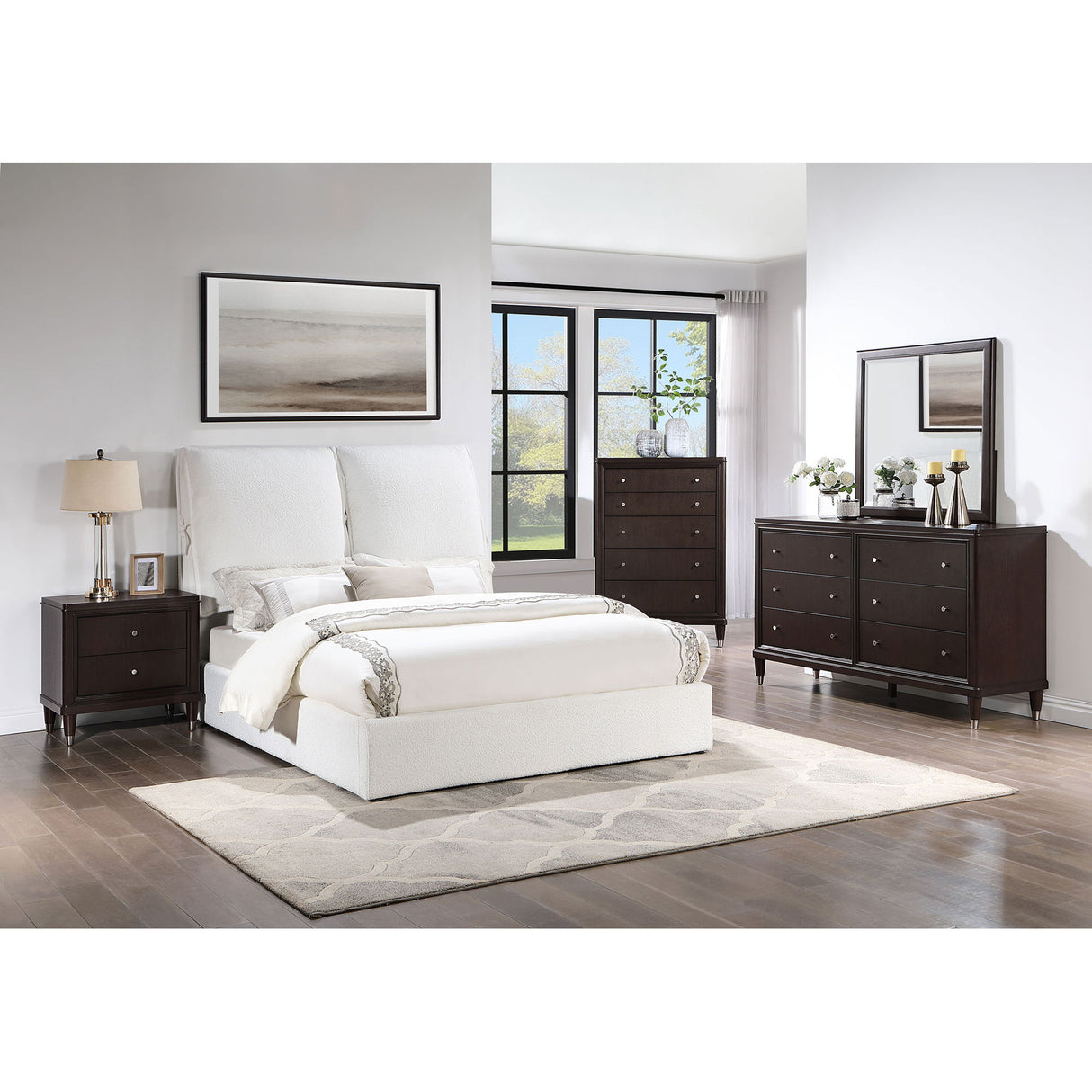 Corwyn - Queen Upholstered Panel Bed With Headboard Pillows - White
