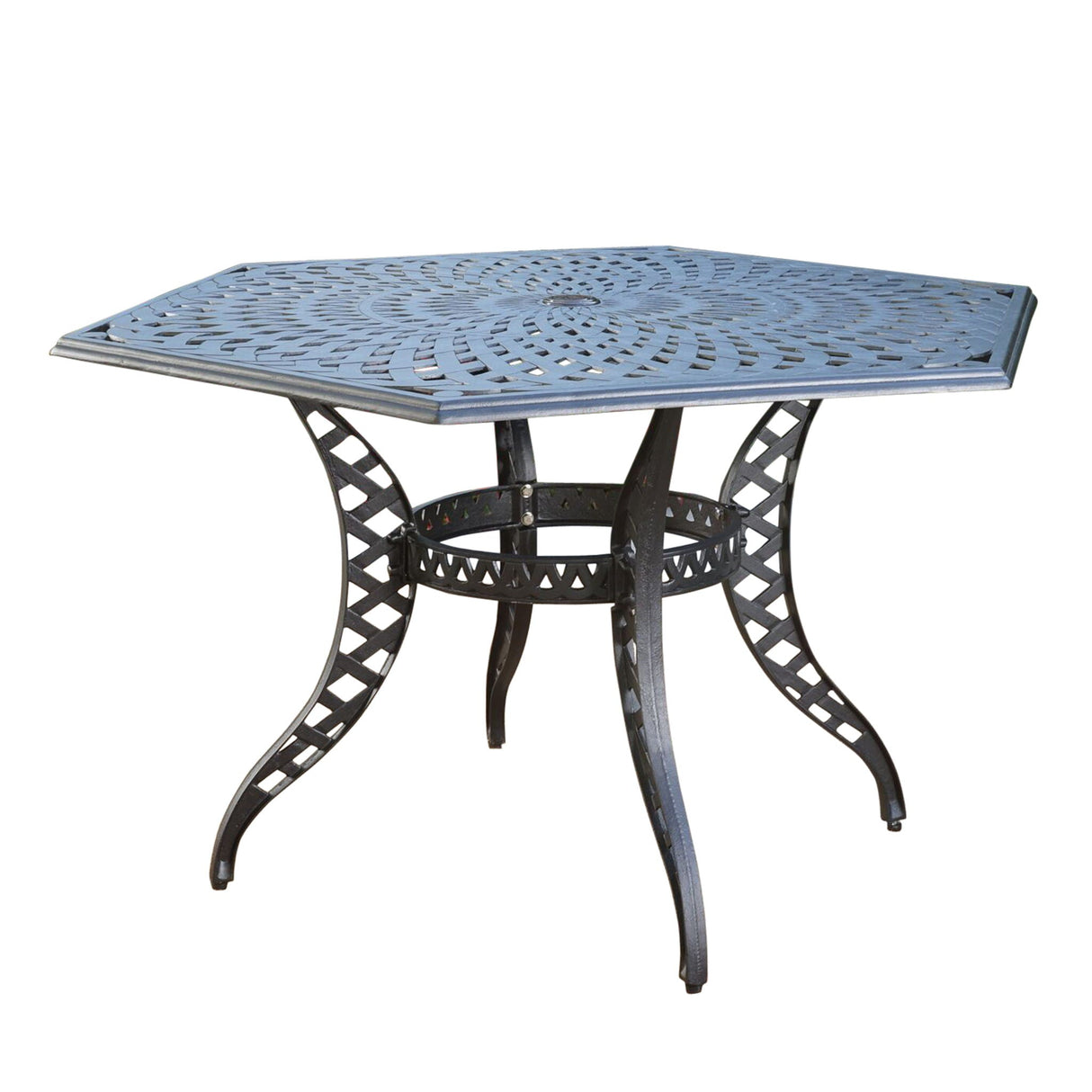 Outdoor Cast Aluminum Dining Table With Lattice Top And Umbrella Hole - Black - Best Buy Furniture