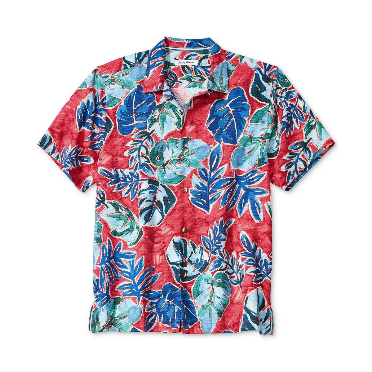 Tommy Bahama Mens Print Silk Button-Down Shirt Red M