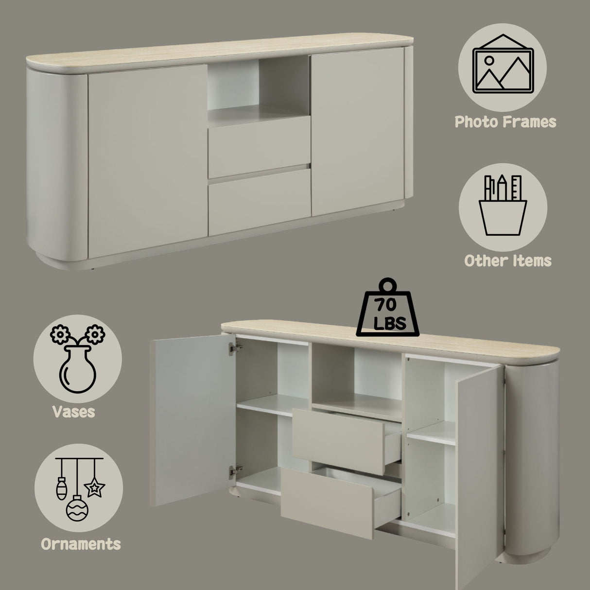 Ingram - Ceramic Top Server - Light Gray - Best Buy Furniture