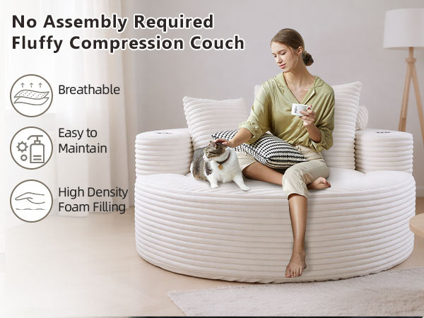 Round Sofa Bed with Memory Foam Sectional Couches for Living Room