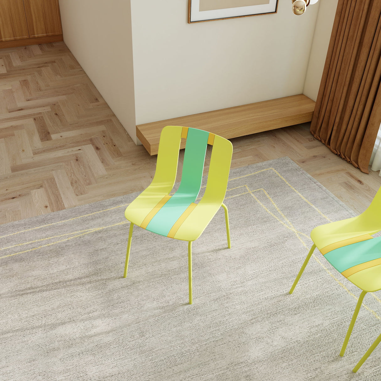 Modern Striped Blocking Single Chairs, Waterproof And Fade Resistant (Set of 4)