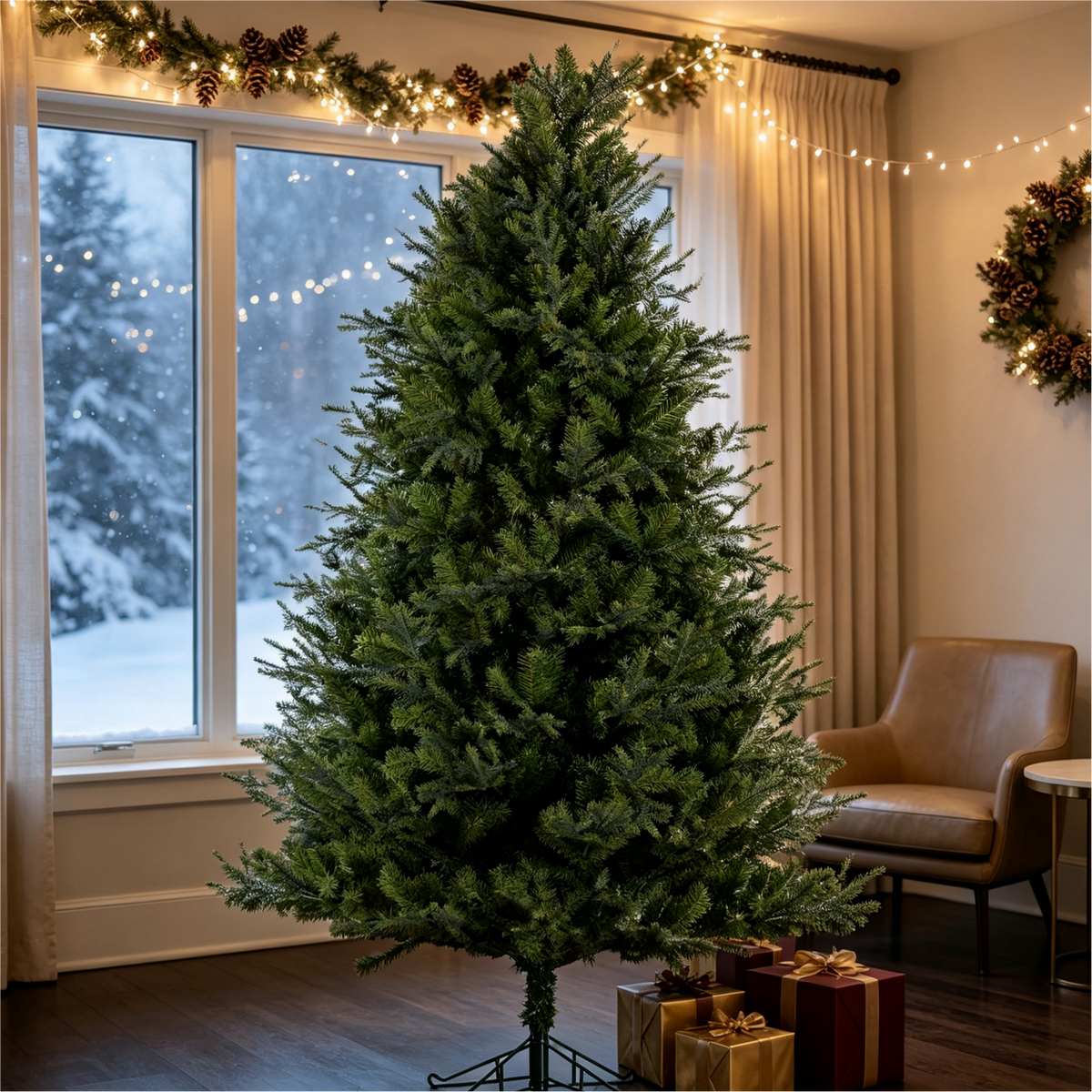 7 Ft Realistic PE/PVC Hybrid Christmas Tree with Fresh Pine Scent