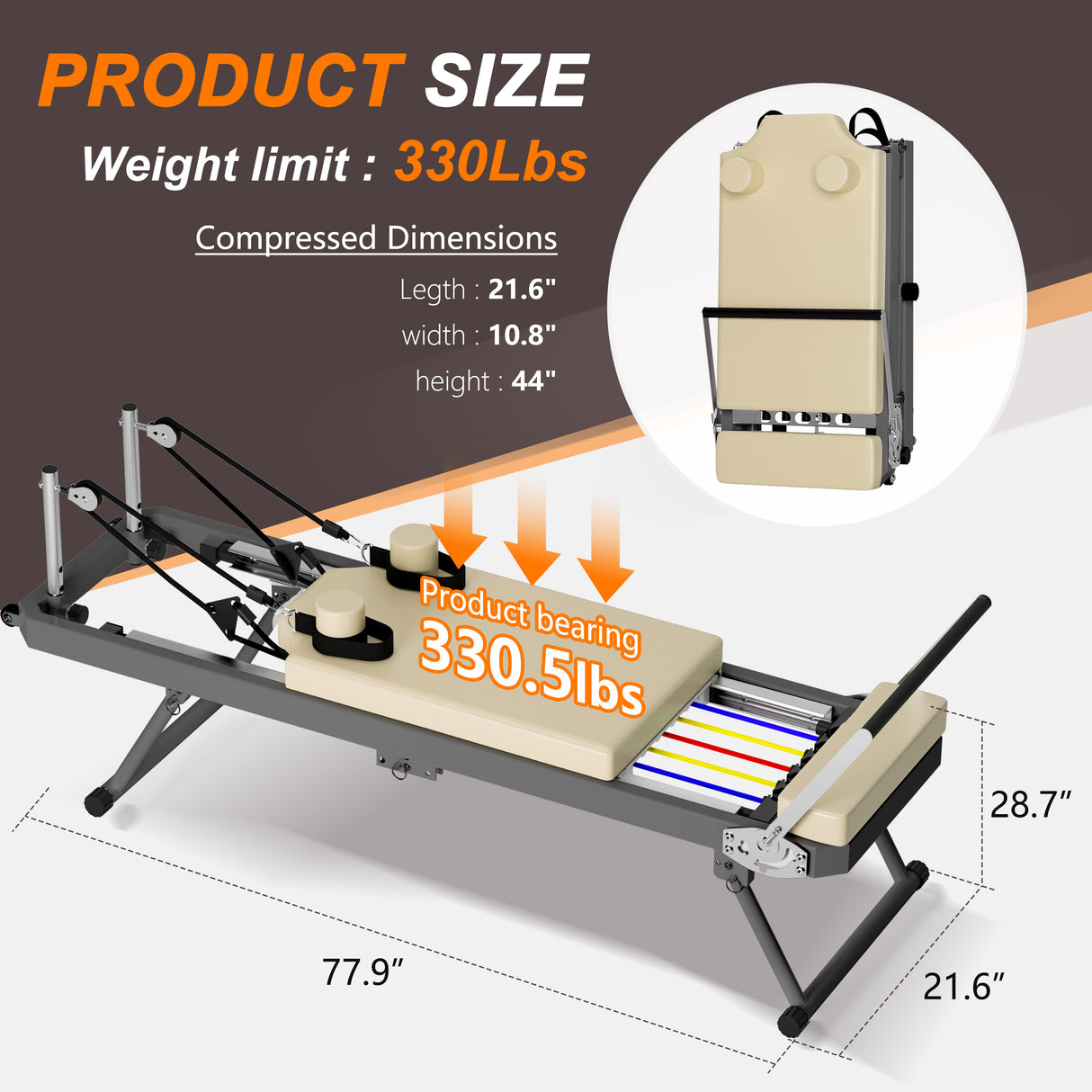 Foldable Pilates Reformer Machine for Home Gym