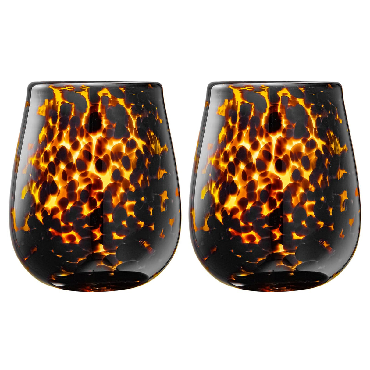 Leopard Print Amber Colored Stemless Wine Glass | Set of 2