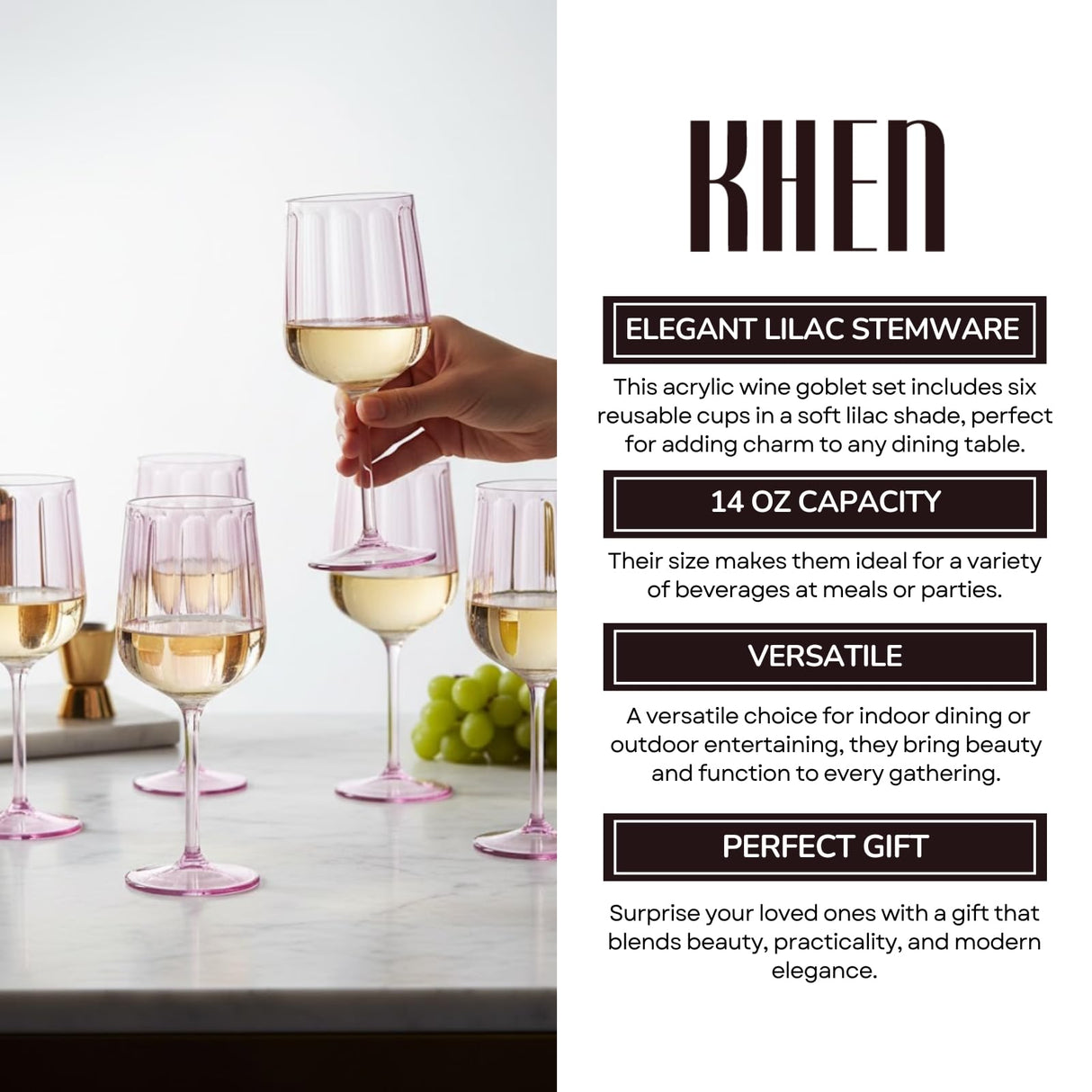 Khen Acrylic Lucia Stemmed Goblets - Set of 6 | 14oz | Lilac
