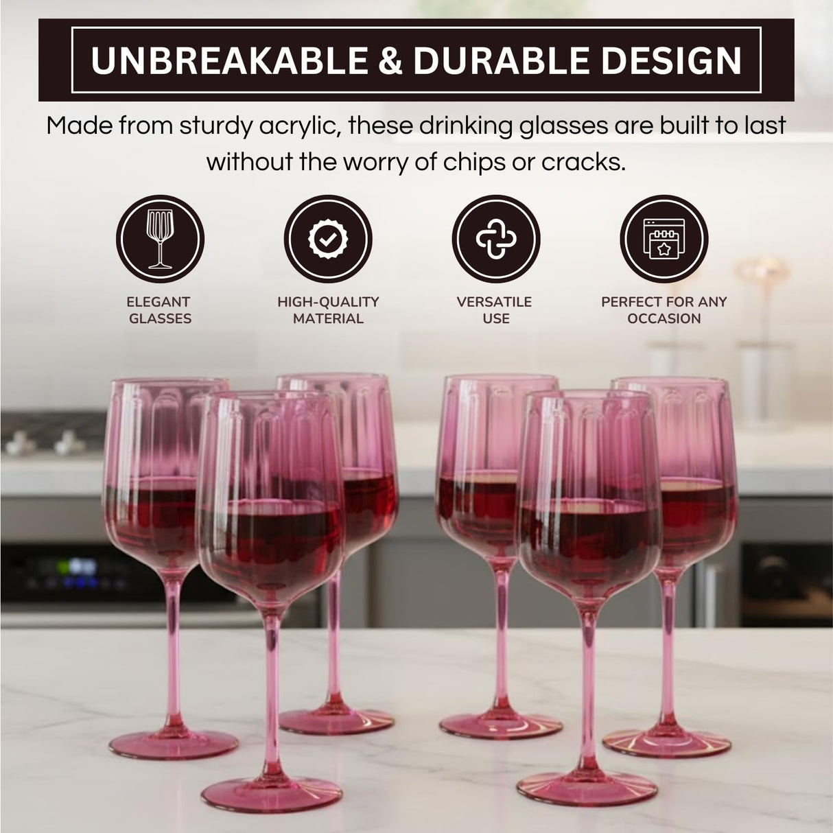 Khen Acrylic Lucia Stemmed Goblets - Set of 6 |14oz | Coral